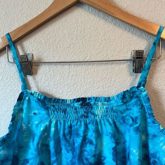 Lands end 10/12 Women’s blue ruffle spaghetti strap Tie-Dye tank 100% cotton - Picture 2 of 5